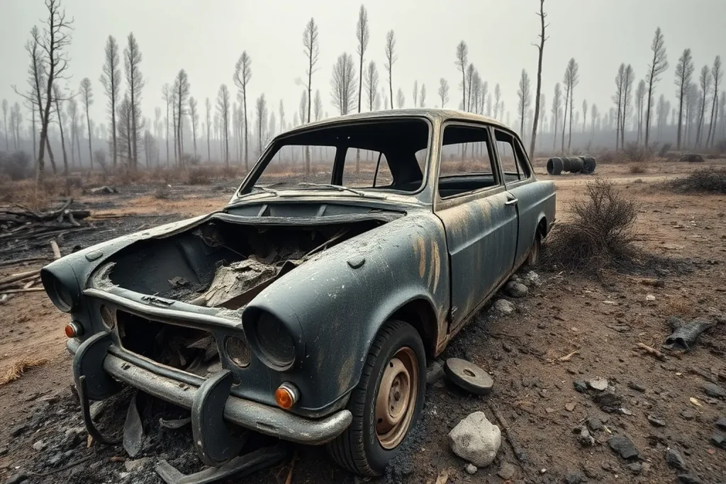 Un incendio forestal en Canibelos reduce a cenizas un coche clásico recién resta