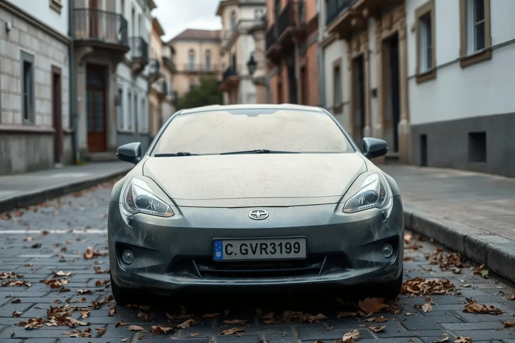 Imane Boulfarah observa este sábado o coche que acabou de pagar en xullo, cuberto de po nun garaxe de Santiago desde 2022