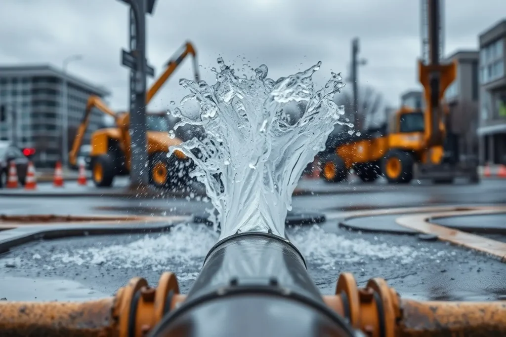 Un chorro de agua de varios metros detiene las obras de la avenida de Portugal e