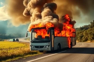 Un autobús arde en la AG 53 a su paso por San Cristovo de Cea sin causar heridos