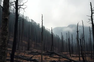 El viento era azota las labores de extinción de un incendio que arrasa más de 20