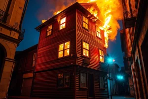 Un incendio en un edificio de madera de Monte Alto obliga a saltar por las venta