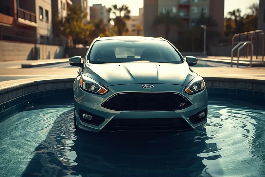 Un Ford Focus acaba en la piscina infantil del área recreativa de O Chamoso, en