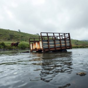 Un tráiler con ganado porculino termina en el Miño: una jornada de rescate y pér