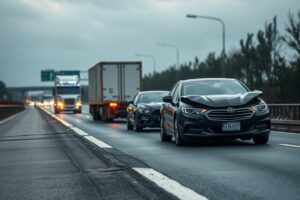 Dos heridos en una colisión entre dos coches y un camión en O Porriño