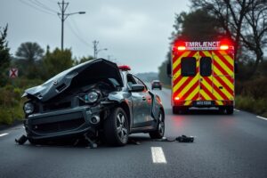 Los Bomberos de Santa Comba liberan a una conductora atrapada en su coche en Negreira